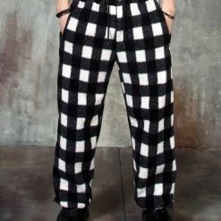 RebelsMarket (2 Colors) Checkered Soft Fur Banded Wide-leg Pants - 698 -Women’s Gothic Outerwear Shop 2 colors checkered soft fur banded wide leg pants 698 rebelsmarket 1
