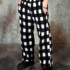 RebelsMarket (2 Colors) Checkered Soft Fur Banded Wide-leg Pants - 698 -Women’s Gothic Outerwear Shop 2 colors checkered soft fur banded wide leg pants 698 rebelsmarket 3