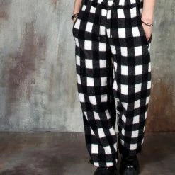 RebelsMarket (2 Colors) Checkered Soft Fur Banded Wide-leg Pants - 698 -Women’s Gothic Outerwear Shop 2 colors checkered soft fur banded wide leg pants 698 rebelsmarket 5
