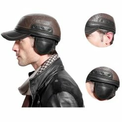 RebelsMarket Hats & Caps Streetwear Vintage Retro Adjustable Flat Top Men's Patchwork PU Leather Hat With Ear Flaps -Women’s Gothic Outerwear Shop adjustable flat top mens pu leather hat with ear flaps rebelsmarket 2