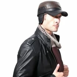 RebelsMarket Hats & Caps Streetwear Vintage Retro Adjustable Flat Top Men's Patchwork PU Leather Hat With Ear Flaps -Women’s Gothic Outerwear Shop adjustable flat top mens pu leather hat with ear flaps rebelsmarket 3