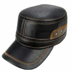 RebelsMarket Hats & Caps Streetwear Vintage Retro Adjustable Flat Top Men's Patchwork PU Leather Hat With Ear Flaps -Women’s Gothic Outerwear Shop adjustable flat top mens pu leather hat with ear flaps rebelsmarket 5