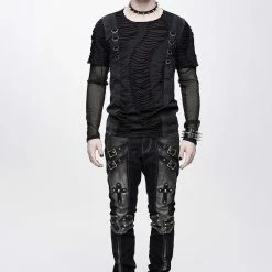 Thinkers Clothing Black Silver Buckles Studded Patchwork Pants