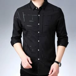 RebelsMarket Shirts Streetwear Turn-Down Collar Single Breasted Plaid Slim-Fit Shirt