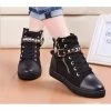 RebelsMarket Black Zip Lace Up Rivets Buckle Strap High Top Sneakers -Women’s Gothic Outerwear Shop black zip lace up rivets buckle strap high top sneakers rebelsmarket