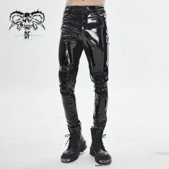 Thinkers Clothing Gothic Er Punk Button Closure Shinny Slim-fit Pants