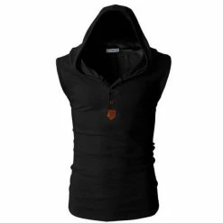 RebelsMarket Tank Tops Button Up Slim Fit Sleeveless Hooded Tank Top