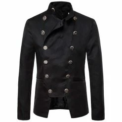 RebelsMarket Coats Steampunk Streetwear Double Breast Cut Out Stand Collar Long Sleeve Blazer