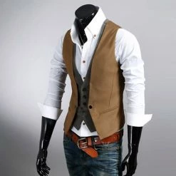 RebelsMarket Vests Vintage Retro Double Layered V-neck Button Down Vest Waistcoat -Women’s Gothic Outerwear Shop double layered casual vest waistcoat vests 3