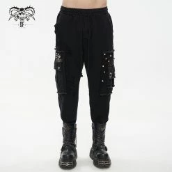 Thinkers Clothing Elastic Ankle Waist Pockets Spider Zipper Goth Black Pants