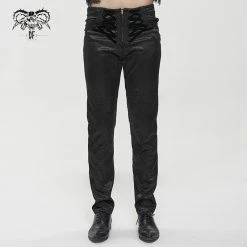 Thinkers Clothing Embroidered Pockets Zip-up Black Lace-Up Detail Pants