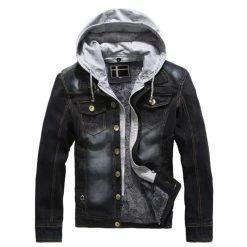 RebelsMarket Jackets Streetwear Fake 2 Design Single Breasted Zipper Fleece Hooded Denim Jacket -Women’s Gothic Outerwear Shop fake 2 design single breasted zipper fleece hooded denim jacket rebelsmarket 1