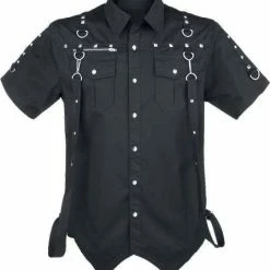 RebelsMarket Shirts Gothic Shirt Men Half Sleeve Buckle Shirt