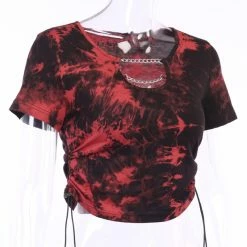 RebelsMarket Standard Tops Gothic Harajuku Tie Dye Chain Ruched Crop Top -Women’s Gothic Outerwear Shop gothic short sleeve back red tie dye scoop neck drawstring crop top rebelsmarket 2