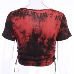 RebelsMarket Standard Tops Gothic Harajuku Tie Dye Chain Ruched Crop Top -Women’s Gothic Outerwear Shop gothic short sleeve back red tie dye scoop neck drawstring crop top rebelsmarket 3