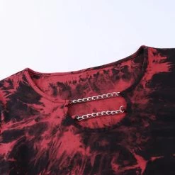 RebelsMarket Standard Tops Gothic Harajuku Tie Dye Chain Ruched Crop Top -Women’s Gothic Outerwear Shop gothic short sleeve back red tie dye scoop neck drawstring crop top rebelsmarket 4