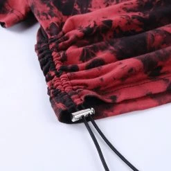 RebelsMarket Standard Tops Gothic Harajuku Tie Dye Chain Ruched Crop Top -Women’s Gothic Outerwear Shop gothic short sleeve back red tie dye scoop neck drawstring crop top rebelsmarket 5