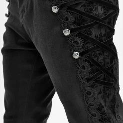 Thinkers Clothing Gothic Patchwork Criss- Cross Straps Pants -Women’s Gothic Outerwear Shop gothic skinny patchwork pants rebelsmarket 3 scaled