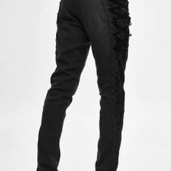 Thinkers Clothing Gothic Patchwork Criss- Cross Straps Pants -Women’s Gothic Outerwear Shop gothic skinny patchwork pants rebelsmarket 5 scaled