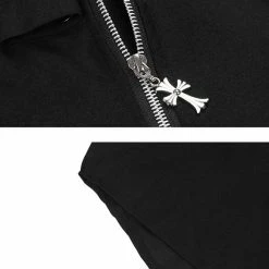 RebelsMarket Coats Gothic Punk Vintage Retro Irregular Length Zipper Strap Hooded Coat -Women’s Gothic Outerwear Shop irregular length zipper strap hooded punk coat rebelsmarket 5