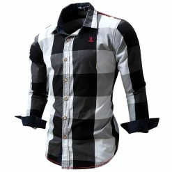 RebelsMarket Shirts Long Sleeve Single Breasted Checkered Slim Fit Shirt