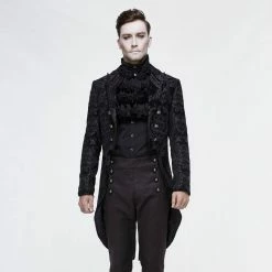 Thinkers Clothing Coats Gothic Steampunk Long Sleeves Lapel Collar Silver Buttons Black Brocade Tailcoat