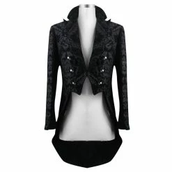 Thinkers Clothing Coats Gothic Steampunk Long Sleeves Lapel Collar Silver Buttons Black Brocade Tailcoat -Women’s Gothic Outerwear Shop long sleeves lapel collar silver buttons black brocade tailcoat rebelsmarket 3