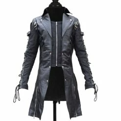 RebelsMarket Coats Men Black Gothic Coat Lamb Skin Real Leather Goth Jacket