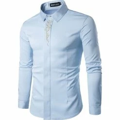 RebelsMarket Shirts Steampunk Vintage Retro Men’s Chest Embroidered Stand Collar Long Sleeve Shirt
