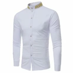 RebelsMarket Shirts Gothic Vintage Retro Men’s Stand Collar Gold Embroidery Slim Fit Shirt -Women’s Gothic Outerwear Shop men s stand collar gold embroidery slim fit shirt shirts 2