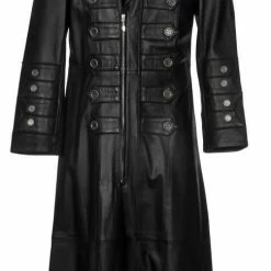 RebelsMarket Coats Men's Full Length Black Leather Military Coat