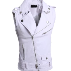 RebelsMarket Vests Mens White Color Leather Vest, Men Sleeve Less Leather Jacket
