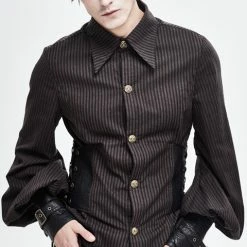 Thinkers Clothing Shirts Gothic Pin Stripe Bishop Sleeve Button Up Shirt