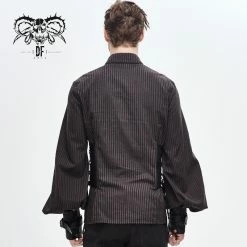 Thinkers Clothing Shirts Gothic Pin Stripe Bishop Sleeve Button Up Shirt -Women’s Gothic Outerwear Shop pin stripe bishop sleeve button up shirt rebelsmarket 3