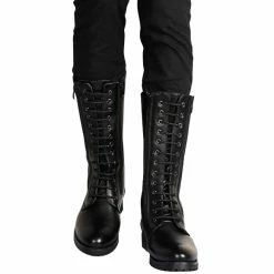 RebelsMarket Men's Boots Gothic High Calf Black Leather Winter Boots