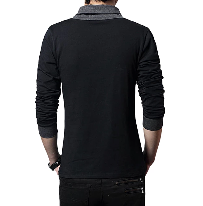 RebelsMarket T-Shirts Streetwear Irregular Collar Slim Fit Long Sleeve Patchwork T Shirt Men - Image 2