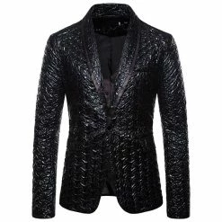RebelsMarket Coats Steampunk Streetwear Sequin Print Single Breast Turn Down Collar Party Blazer