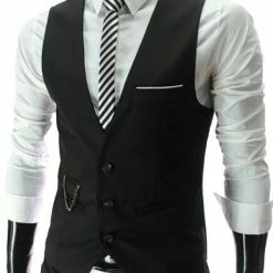 RebelsMarket Vests Streetwear Pocket Design Black Single Breasted Slim Fit Suit Vest