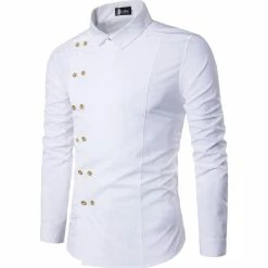 RebelsMarket Shirts Streetwear Solid Color Irregular Double-Breasted Slim-Fit Shirt -Women’s Gothic Outerwear Shop solid color irregular double breasted slim fit shirt rebelsmarket 4