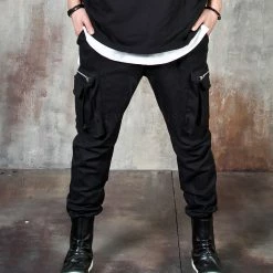 RebelsMarket Squared Zipper Pocket Banded Pants - 697 -Women’s Gothic Outerwear Shop squared zipper pocket banded pants 697 rebelsmarket 1