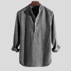 RebelsMarket Shirts Stand Collar Striped V Neck Dress Shirt