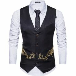 RebelsMarket Vests Streetwear V-neck Single Breasted Floral Embroidery Slim Fit Suit Vest