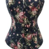 RebelsMarket Bustiers & Corsets Vintage Floral Busk Opening Denim Overbust Corset -Women’s Gothic Outerwear Shop vintage black floral busk opening denim overbust corset rebelsmarket