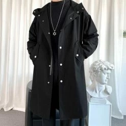 RebelsMarket Coats Zip-Up Solid Color Long Hooded Coat